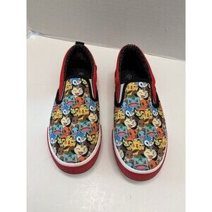 Pokémon Boys Size 5 Slip-on Sneakers Shoes Multi Character Full Shoe Print, EUC